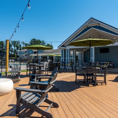 Thoughtfully designed outdoor lounge offering residents a place to relax and enjoy the fresh air.