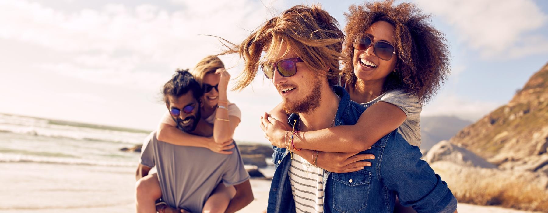 a group of people on a beach