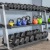 a rack of weights in a fitness center